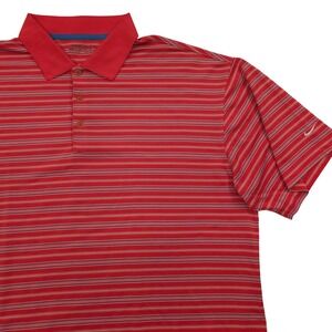 Nike Golf Fit-Dry Striped Polo Shirt Swoosh Salmon University Red Mens XL